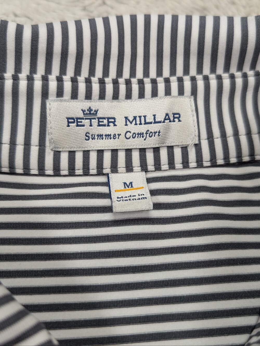 Peter Millar Shirt Mens M Gray Stripe Hales Performance Jersey Polo Golf Logo - Picture 4 of 8